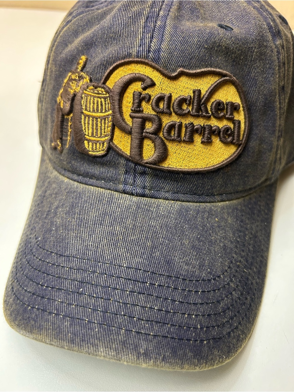 Cracker Barrel Denim Cap with Yellow & Brown Logo Patch